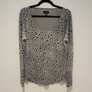 Lucky Brand Thermal Knit Gray Long Sleeve Thermal Shirt Loose Fit Star Patterned